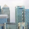 Photo of banks in Canary Wharf, London. Image includes the UK headquarters of HSBC, Barclays, Citi, and State Street, among others