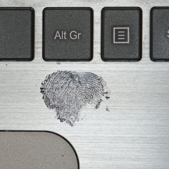 Photo of a clear fingerprint mark left on a Laptop surface with black-ink