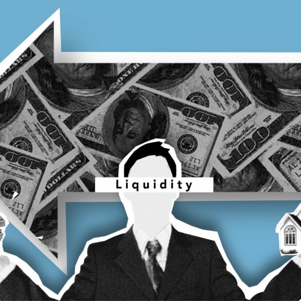 Photo of an arrow pointing leftwards towards money, depicting wealth management - selling real estate to increase liquidity