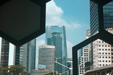 Image of a city through cool hexagon accessories