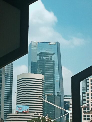 Image of a city through cool hexagon accessories