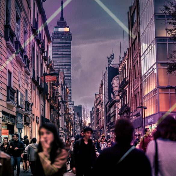 Futuristic crowded city effect